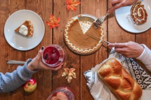 Thanksgiving table with pie