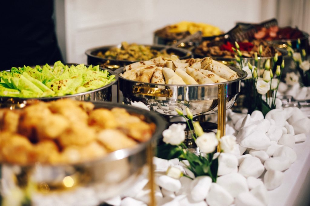 Food table set up by caterers