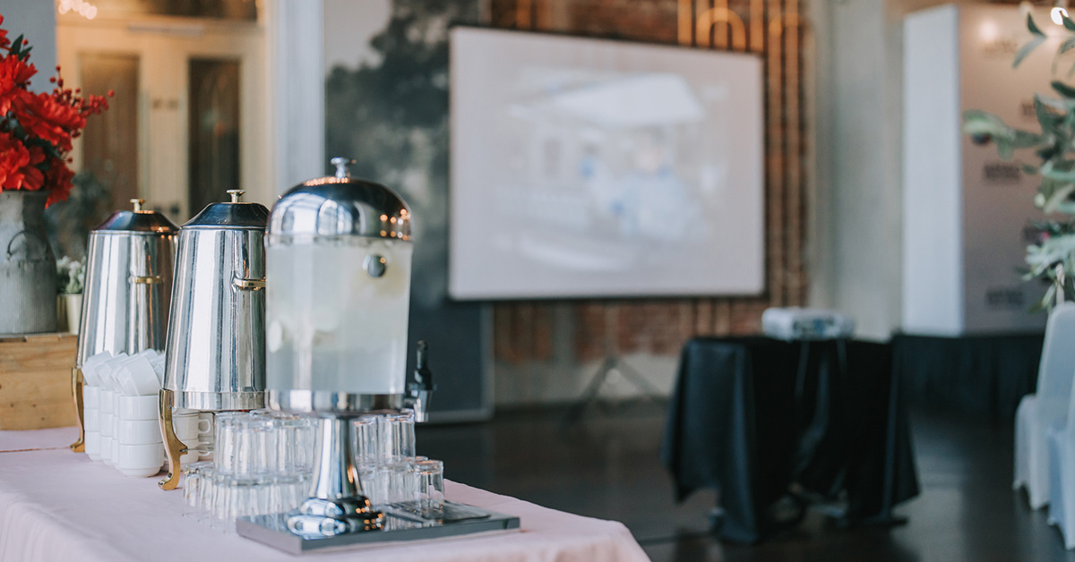 Table with water at a wedding