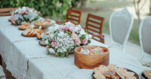 spring wedding table with food
