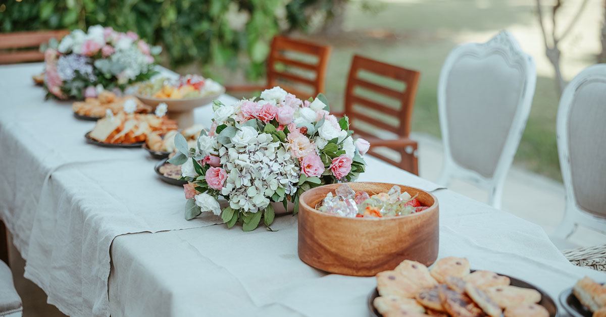 spring wedding table with food
