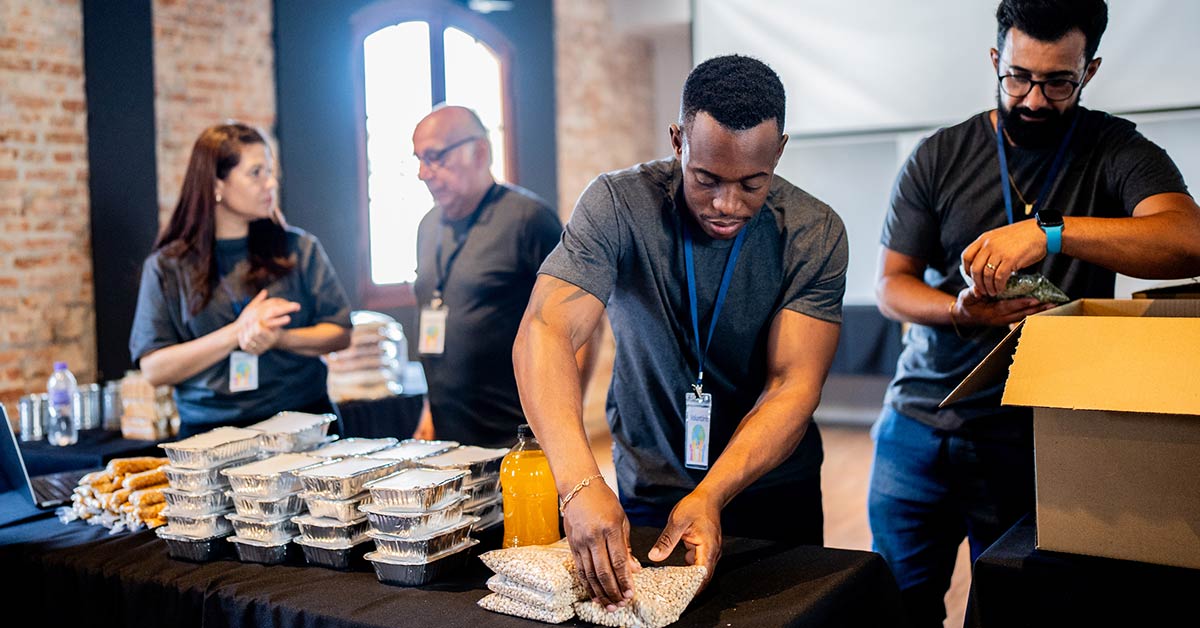 film production catering crew eating lunch